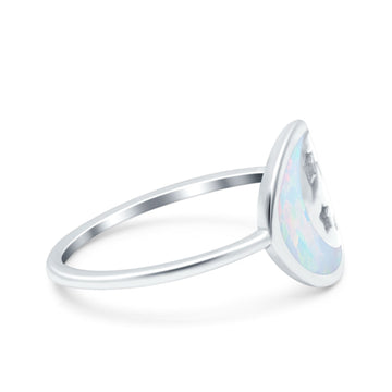 Moon and Stars Ring Band Lab Created White Opal 925 Sterling Silver (12mm)